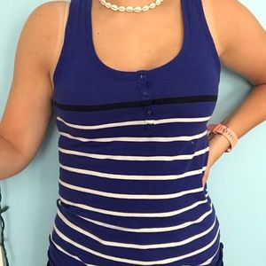Gap Blue, Black, and White Striped Tank Top